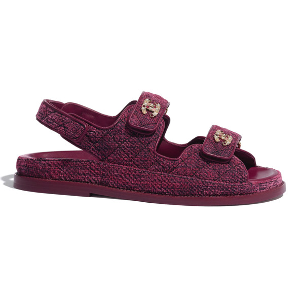 Chanel 21A Pink Velvet Denim CC Logo Mule Slide Strap Flat Teva Dad Sandal 35 - Picture 1 of 12